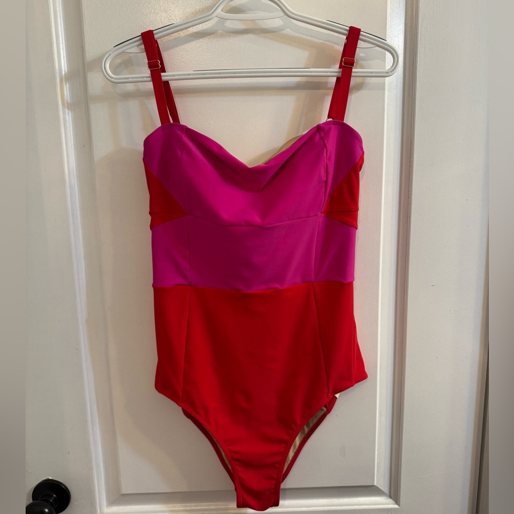 Summersalt The Sunbather One-Piece Lava Red Hibiscus Pink Colorblock Swimsuit